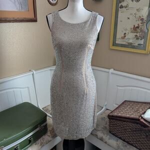Cache Champagne Beaded Fitted Dress
